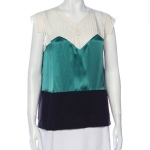 See By Chloe Green Colorblock Cap Sleeve Blouse